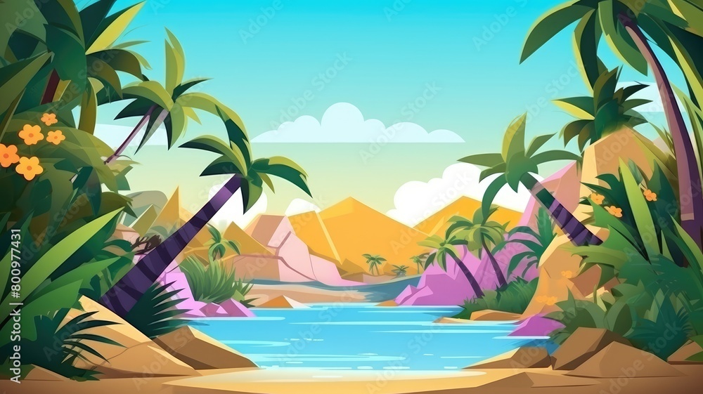Tropical Paradise Oasis: A Lush Cartoon Haven
