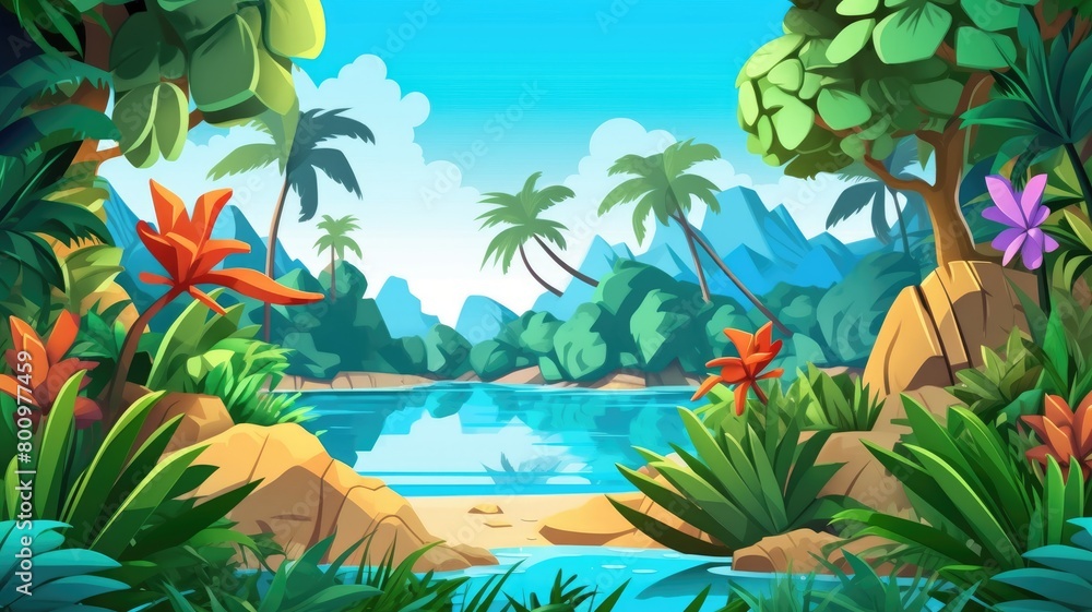 Tropical Paradise Oasis: A Lush Cartoon Haven