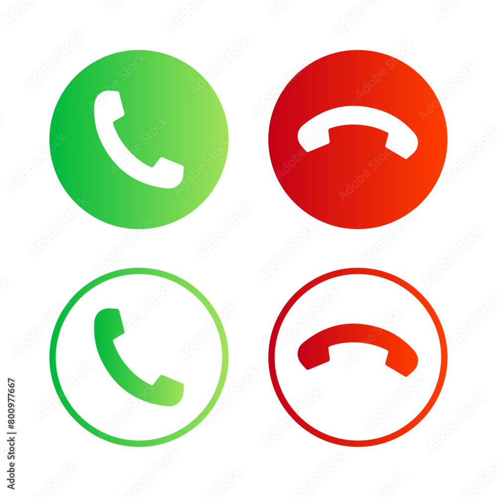 Phone Call Set Vector Red Green Gradient Phone Call Set Vector Red Green Gradient