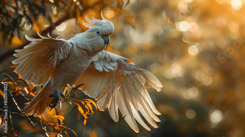 An australian white Sulphur crested cockatoo, with blurred background