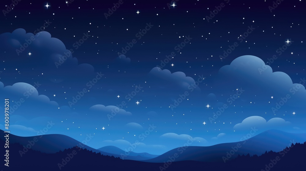 Obraz premium Serene Night Sky with Moonlit Mountain Silhouette