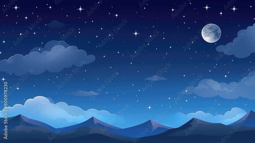 Serene Night Sky with Moonlit Mountain Silhouette