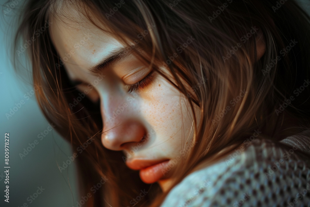 Close-up of peaceful young woman sleep. Close-up of peaceful young woman sleep.