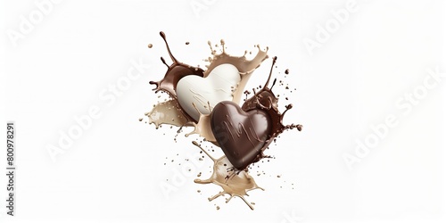 Heart made of milk and chocolate splash on a white background © PT