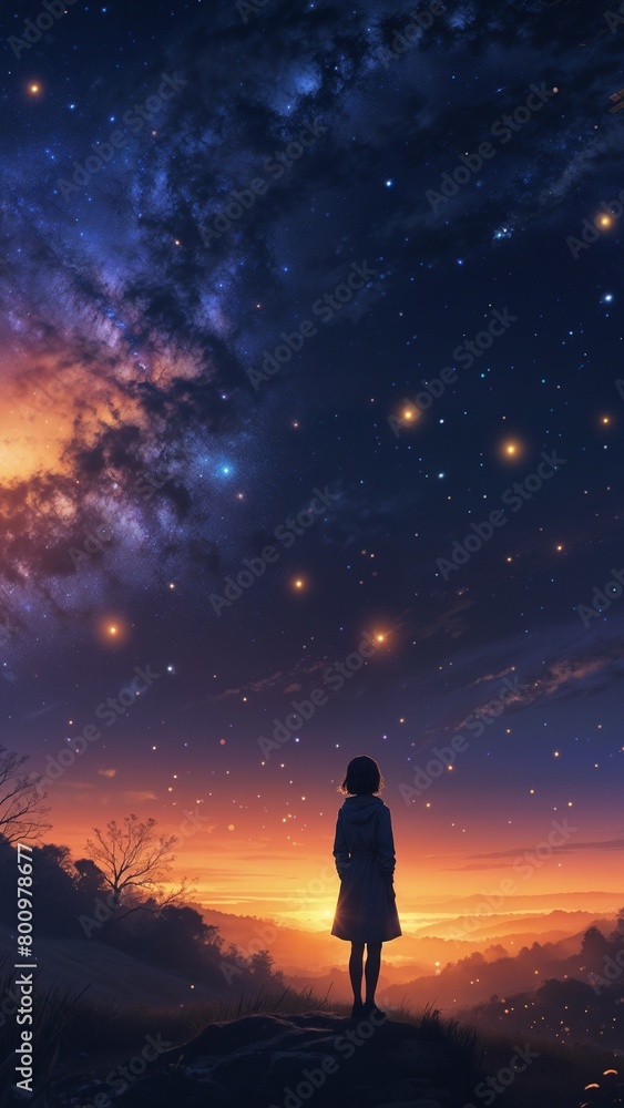 Girl with mystical scene the starry night sky Girl with mystical scene the starry night sky