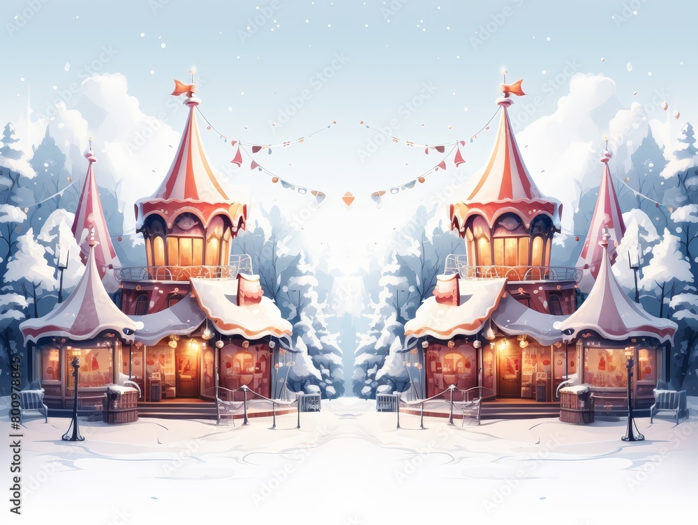 A winter wonderland with two mirrored castles. The perfect place to spend a magical Christmas.
