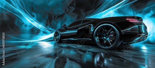 Black modern sports car with futuristic blue motion background © diwek