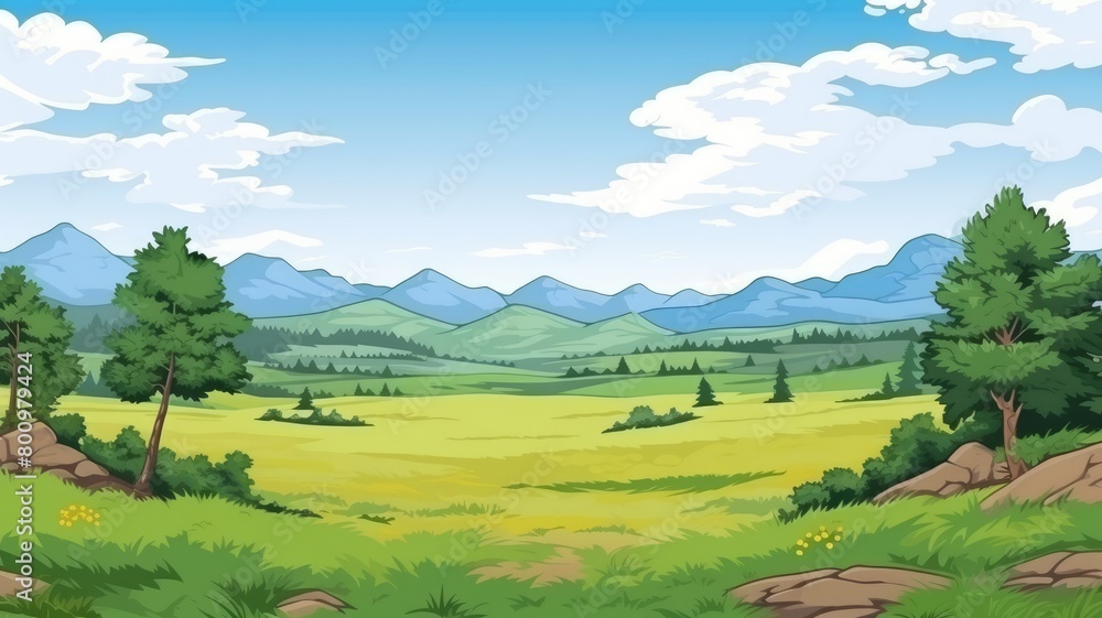 Serene Mountain Landscape Cartoon