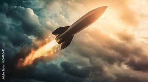 ballistic rockets soar into the sky. concept of war