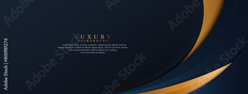Dark blue and gold abstract curve shape background. Luxury and elegant style template design with space for text. Modern graphic element. Suit for presentation, brochure, poster, flyer, card