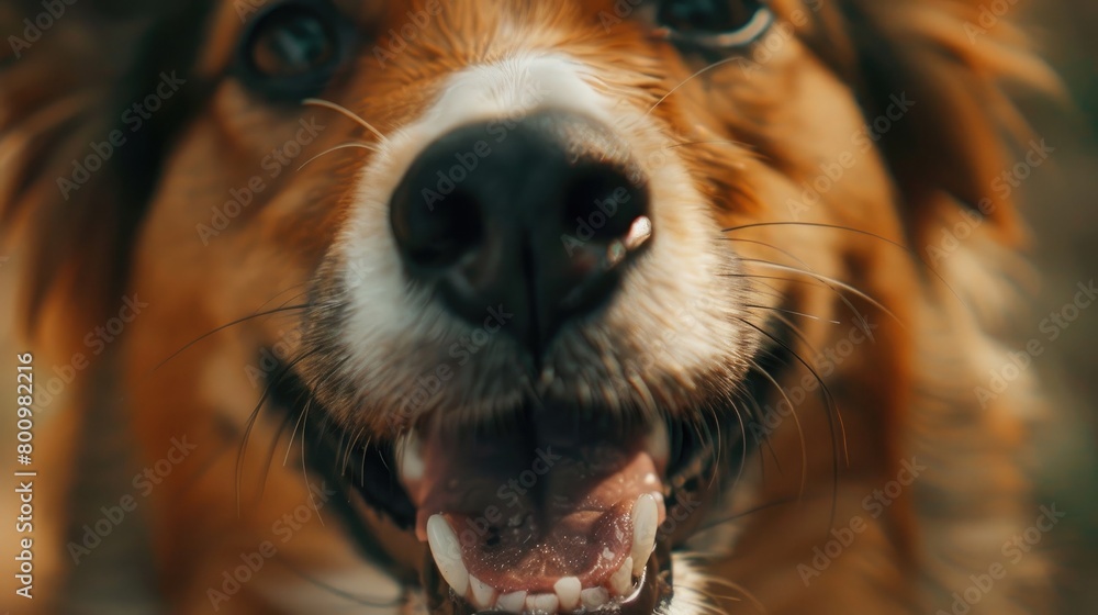 A close-up shot of a rescue dog's happy face, with a big smile and bright eyes, radiating joy and love on National Rescue Dog Day.