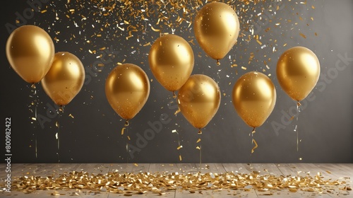 Golden balloons on a gray background