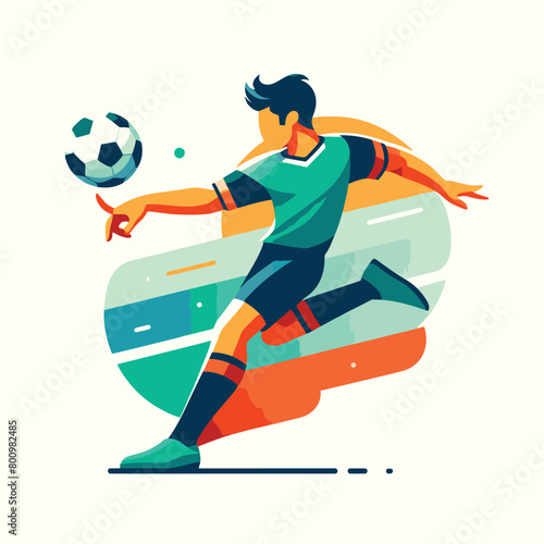 Illustration of a soccer player swinging his legs to kick the ball