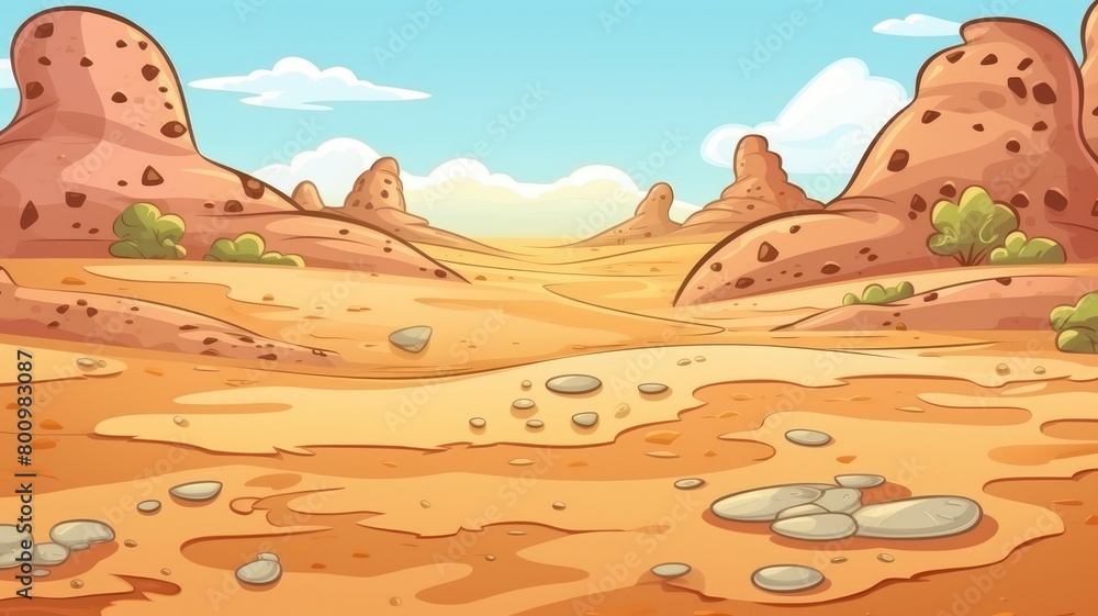 Sunny Desert Oasis Cartoon Landscape