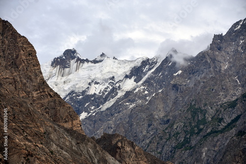 Snow capped ragged mountains of northern Pakistan