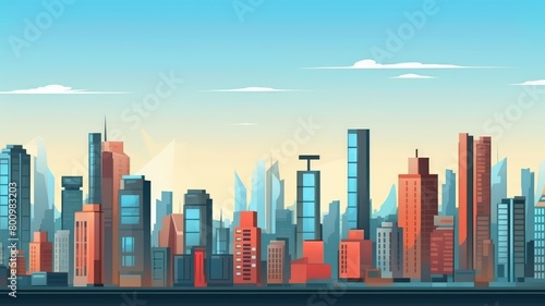 Serene Urban Skyline Cartoon Illustration