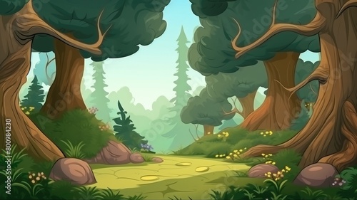 Whimsical Forest Trail Cartoon Backdrop