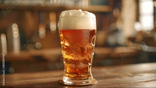 Chilled Pint of Draft Beer with Frothy Head, Brewery Ambiance. Concept Beer Styles, Craft Breweries, Brewery Tours, Beer Tasting, Pub Culture photo