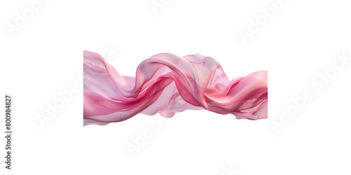 A pink silk scarf floating in the air against a white background