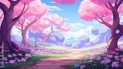 Enchanted Cherry Blossom Grove Illustration