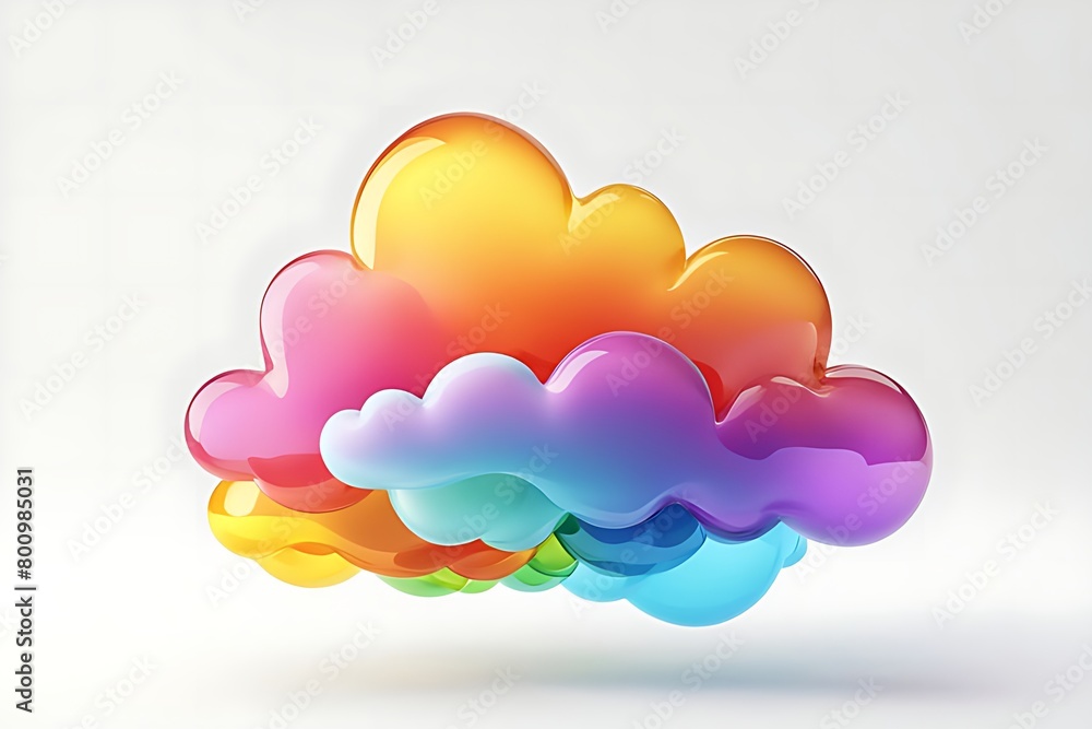 Obraz premium Abstract rainbow cloud isolated on white background. Cartoon 3D illustration, gradient. Glossy surface