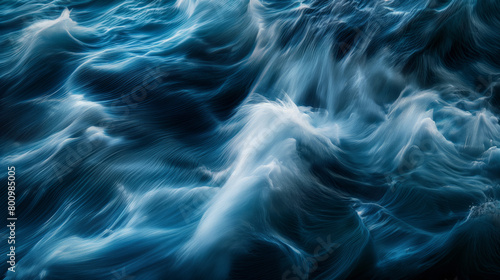 Captivating digital art portraying intense dark blue waves offering a sense of depth and fluidity