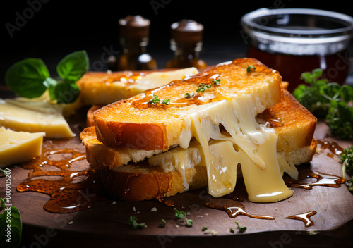 Melted Cheddar Grilled Cheese Sandwich, Close-Up Food Photography - Comfort Snack, Golden Brown Crispy Bread photo