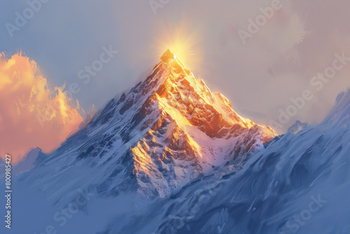 "Sunlit Snowy Mountain Peak", International Sun Day, the importance of solar energy, Sun’s contributions to life on Earth.