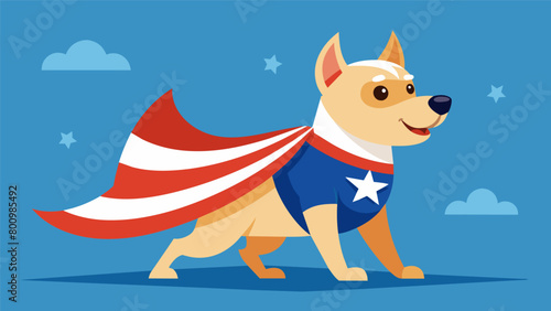 A proud pup sporting a starspangled cape and walking on its hind legs bringing smiles to the faces of spectators along the parade route.. Vector illustration