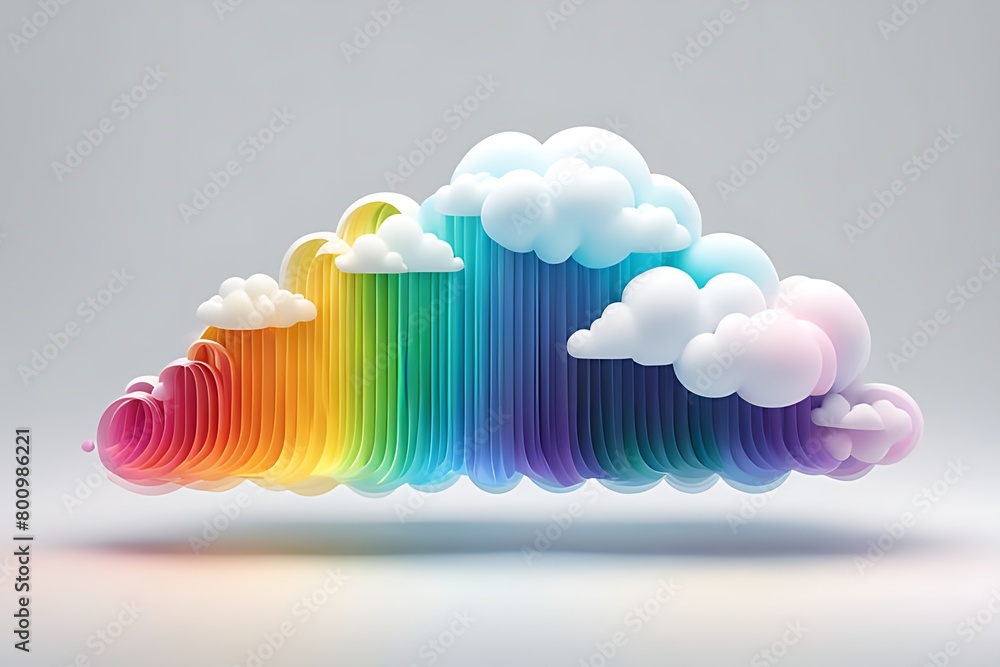 Obraz premium Abstract rainbow clouds isolated on white background. Textured cartoon 3D illustration, gradient
