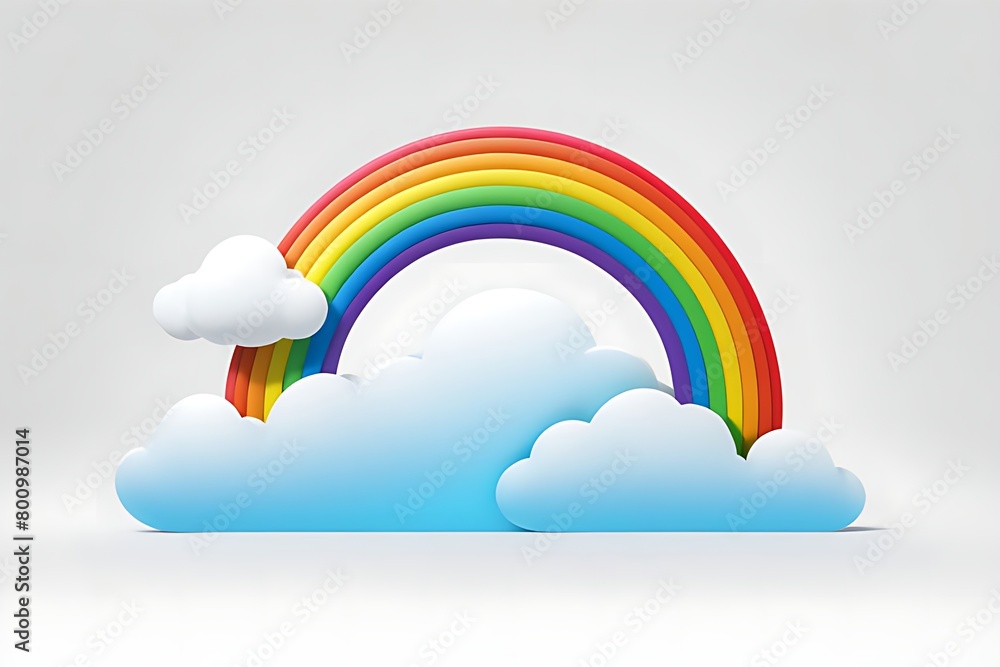 Obraz premium Abstract rainbow and white clouds isolated on white background. Cartoon textured 3D illustration, gradient