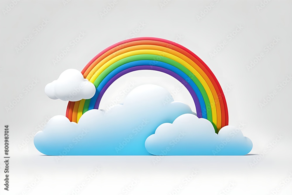 Abstract rainbow and white clouds isolated on white background. Cartoon textured 3D illustration, gradient Abstract rainbow and white clouds isolated on white background. Cartoon textured 3D illustration, gradient