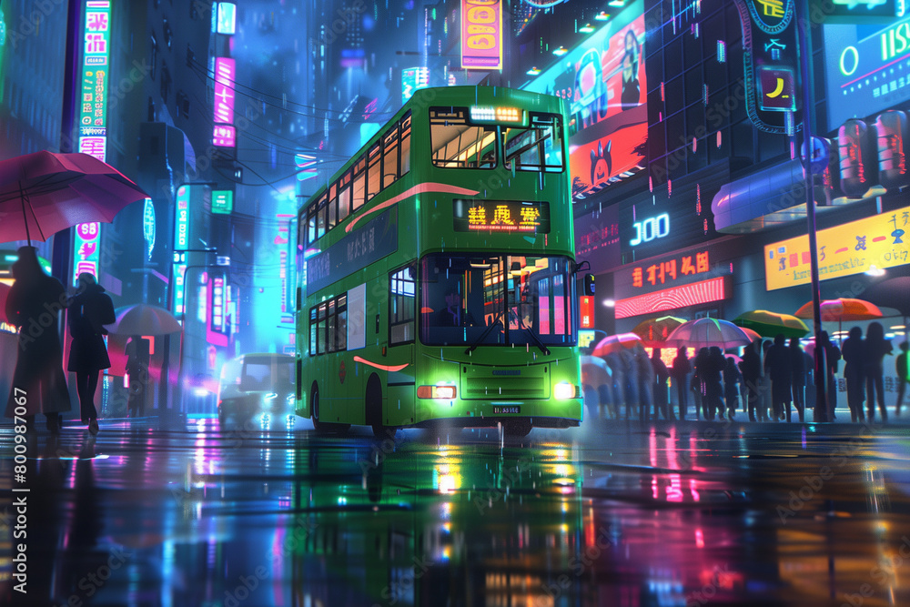 Obraz premium Neon Rain in the City