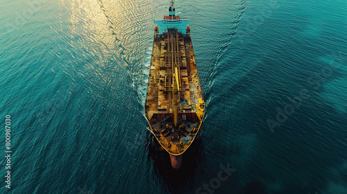 beautifully detailed of a cargo ship in the middle of the sea, with empty copy space