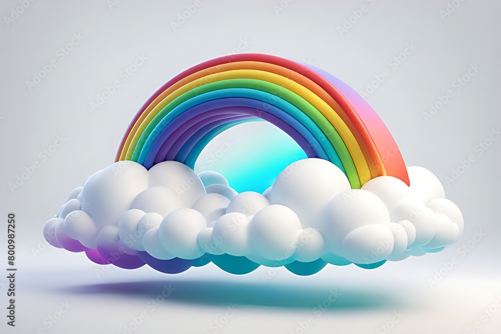 Obraz premium Abstract rainbow and clouds isolated on white background. Cartoon volume 3D illustration, gradient