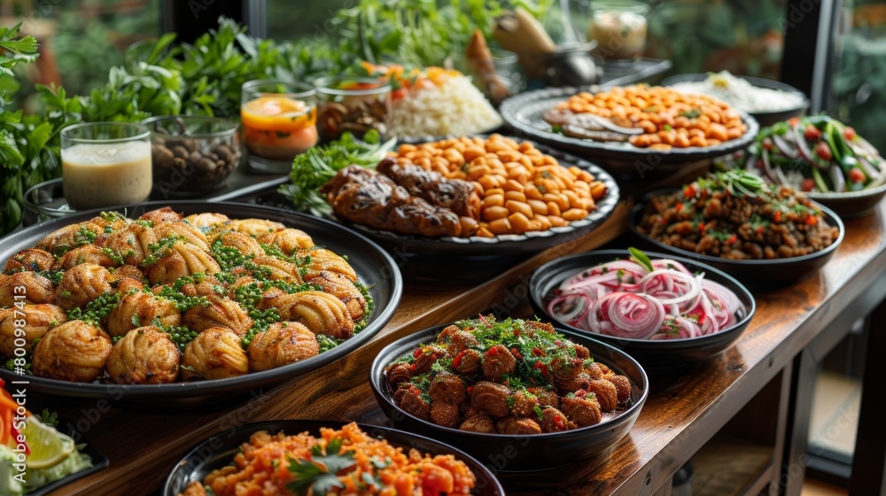 A sumptuous buffet, each dish a testament to culinary diversity, AI Generative A sumptuous buffet, each dish a testament to culinary diversity, AI Generative