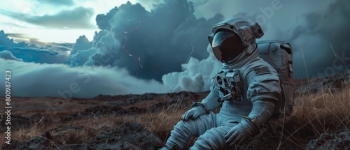 Abandoned astronaut suit on a foreign planet  AI Generative