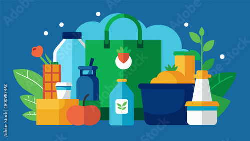 Using reusable containers and bags for grocery shopping reducing plastic waste and promoting sustainable packaging..