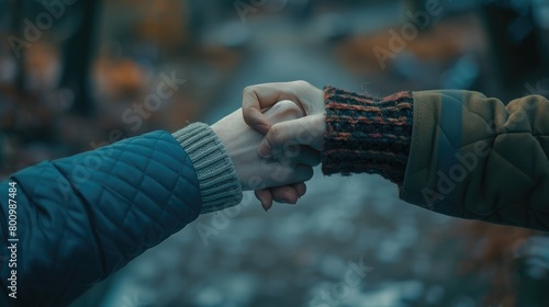 A close-up shot of two hands clasped together, representing the unbreakable connection between best friends on National Best Friends Day. photo