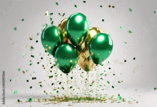 'holidays balloons sight illustration 3D gold metallic confetti white Green left party celebration isolated background. fun three-dimensional'