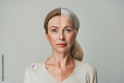 Skincare mid age trend illustration in aging resistance, grow old with regimen for skin rejuvenation methods.