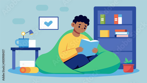 In a testing center a student with autism is allowed to take frequent breaks and use a weighted blanket to help them regulate their sensory input. Vector illustration