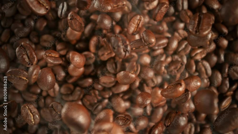 Super Slow Motion Shot of Falling and Rotating Coffee Beans Followed by Camera Motion at 1000fps. Super Slow Motion Shot of Falling and Rotating Coffee Beans Followed by Camera Motion at 1000fps.