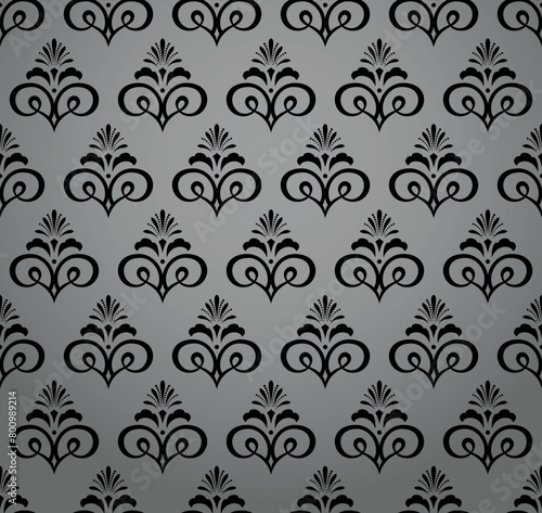 Wallpaper in the style of Baroque. Seamless vector background. Gray and black floral ornament. Graphic pattern for fabric, wallpaper, packaging. Ornate Damask flower ornament