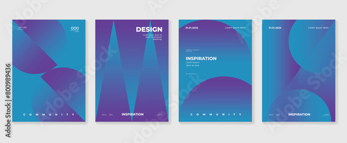 Abstract gradient background vector set. Minimalist style cover template with vibrant perspective 3d geometric prism shapes collection. Ideal design for social media, poster, cover, banner, flyer.