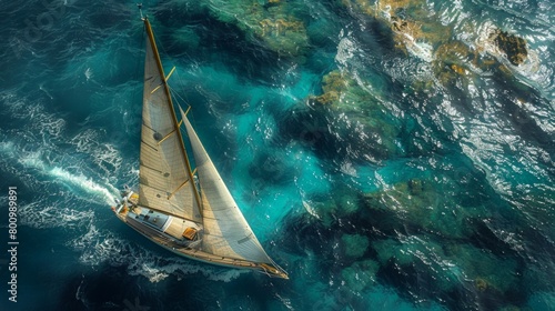 Sailboat on the gentle waves of a clear ocean, peaceful voyage, unity with nature, AI Generative