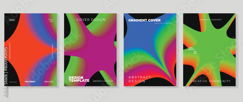 Abstract gradient background vector set. Minimalist style cover template with vibrant perspective 3d geometric prism shapes collection. Ideal design for social media, poster, cover, banner, flyer.