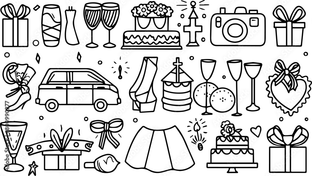 Obraz premium set of wedding icons, minimalistic vector line art on white background