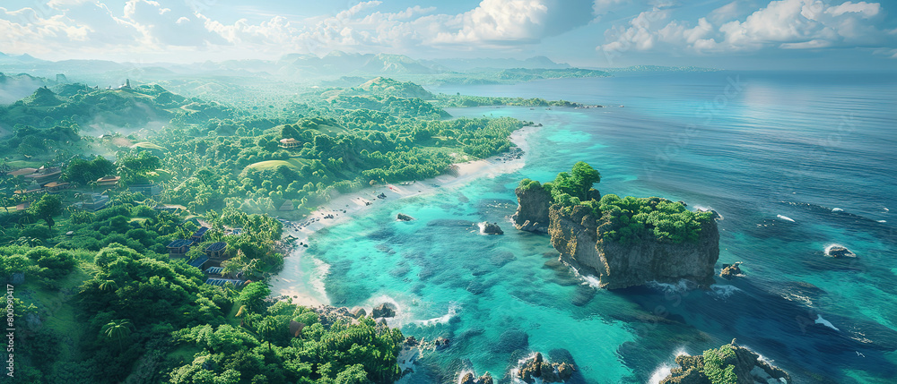 coast of a island seen from above in perspective with cloud and beach, cliff or sea waves breaking on the rocks, the water of the sea has a clear blue, with empty copy space coast of a island seen from above in perspective with cloud and beach, cliff or sea waves breaking on the rocks, the water of the sea has a clear blue, with empty copy space