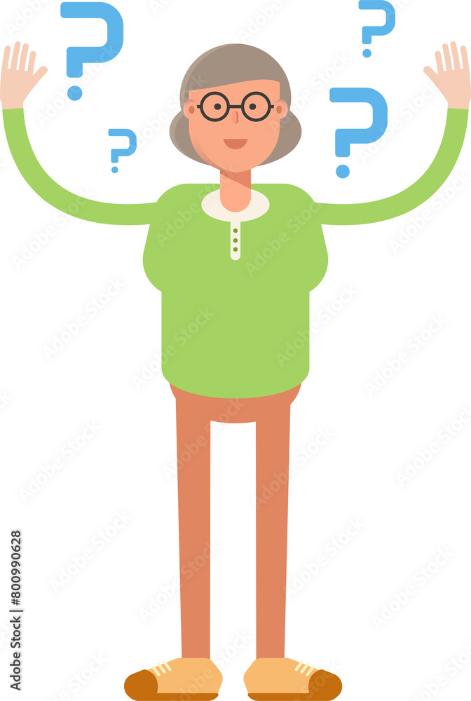 Old Woman Character and Question Marks
Old Woman Character and Question Marks